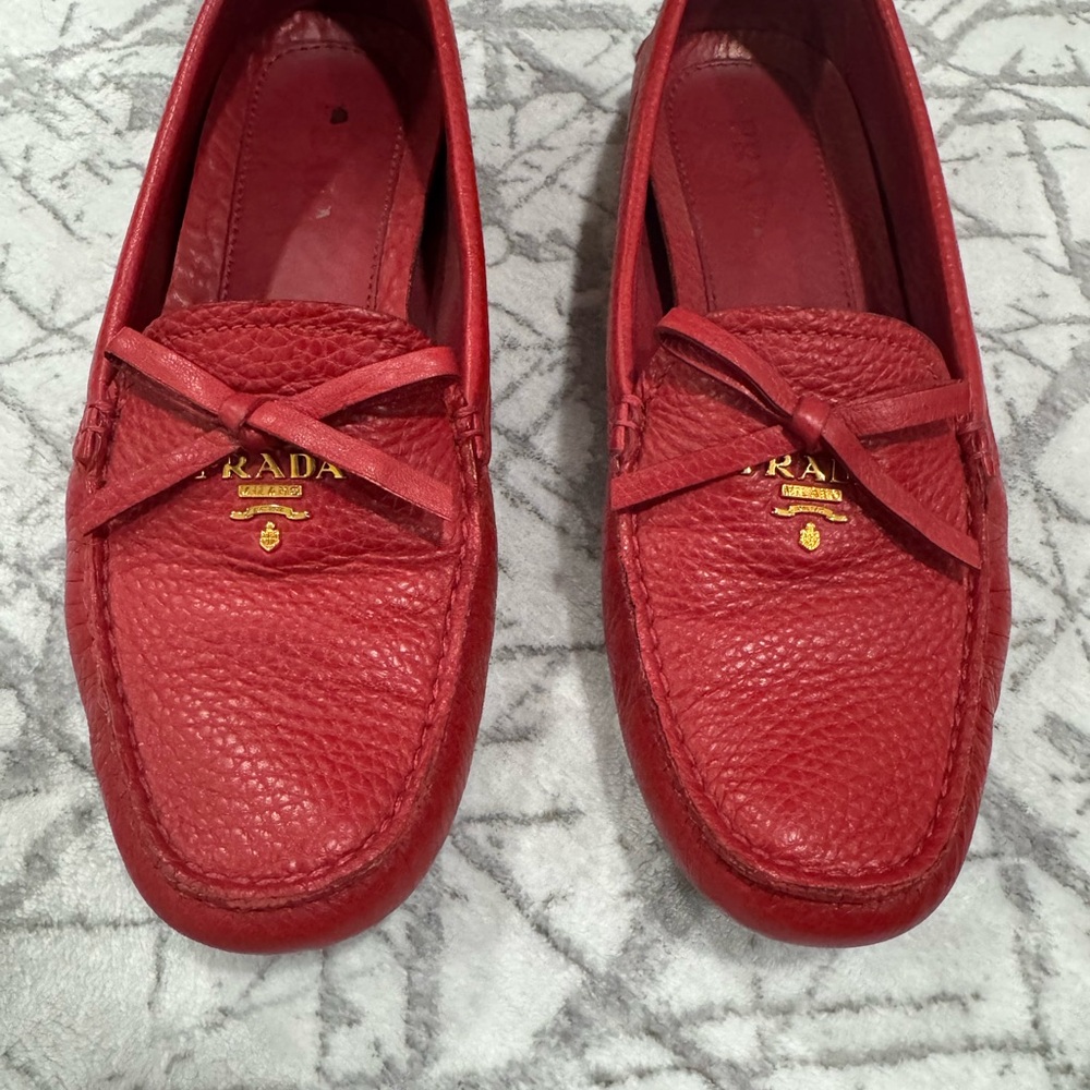 Prada Red Leather Loafers